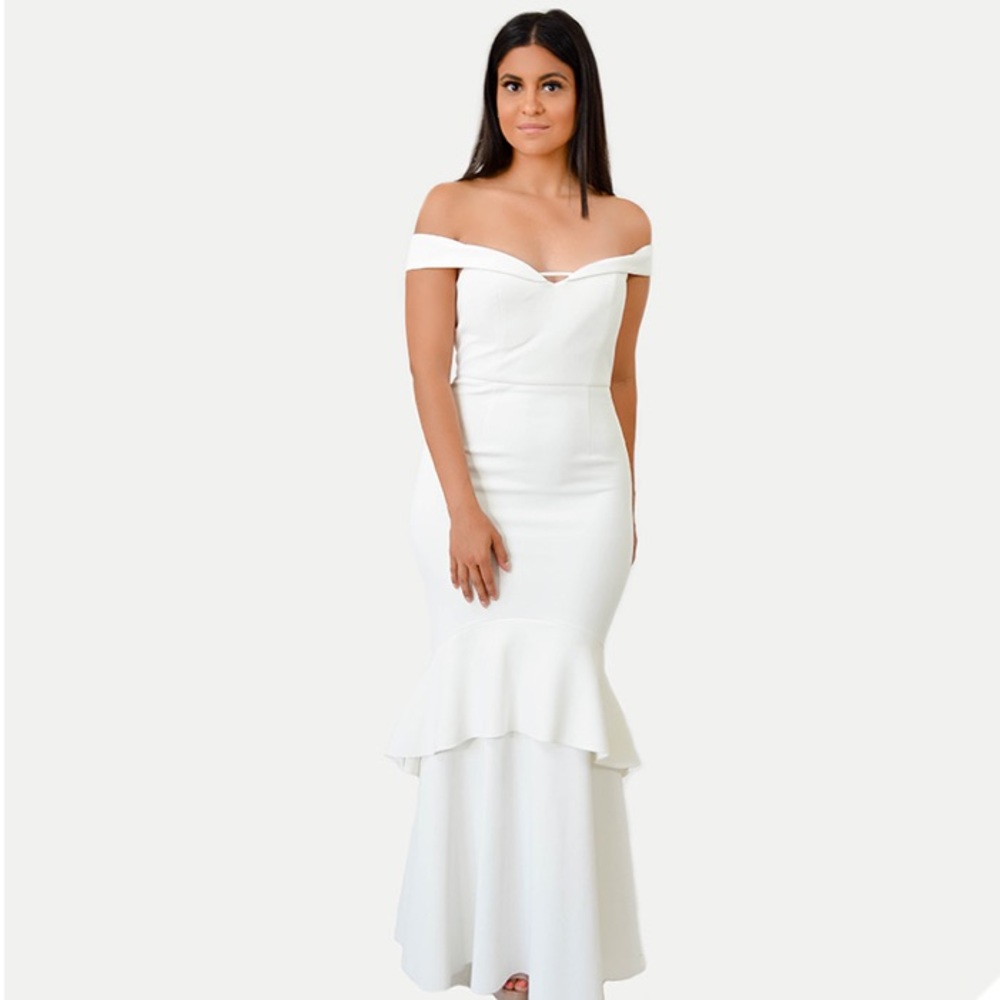 White off the shoulder bridal gown